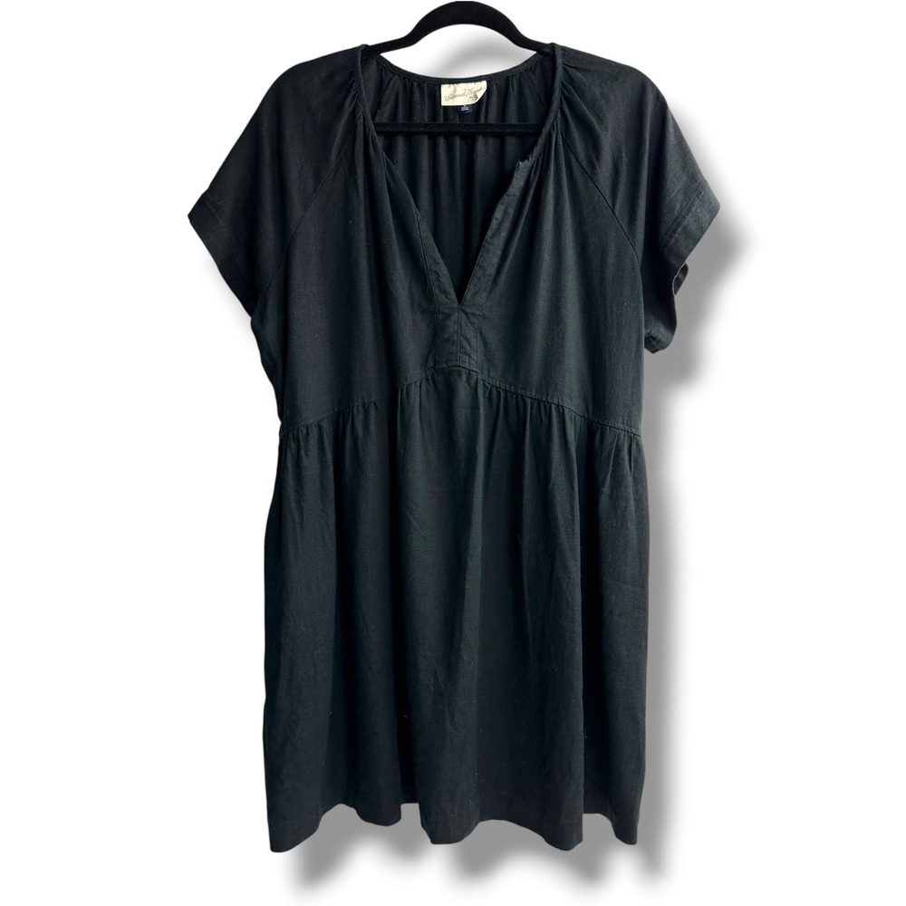 Universal Thread Babydoll Dress Women XL Black Linen Blend V-Neck Mini Pockets